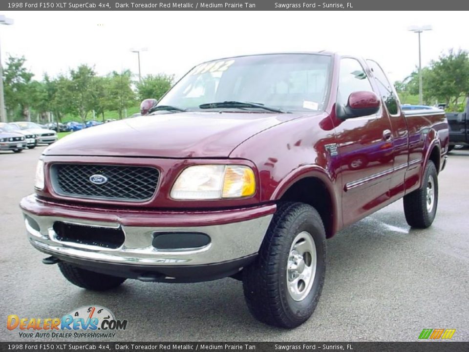1998 Ford F150 XLT SuperCab 4x4 Dark Toreador Red Metallic / Medium Prairie Tan Photo #14