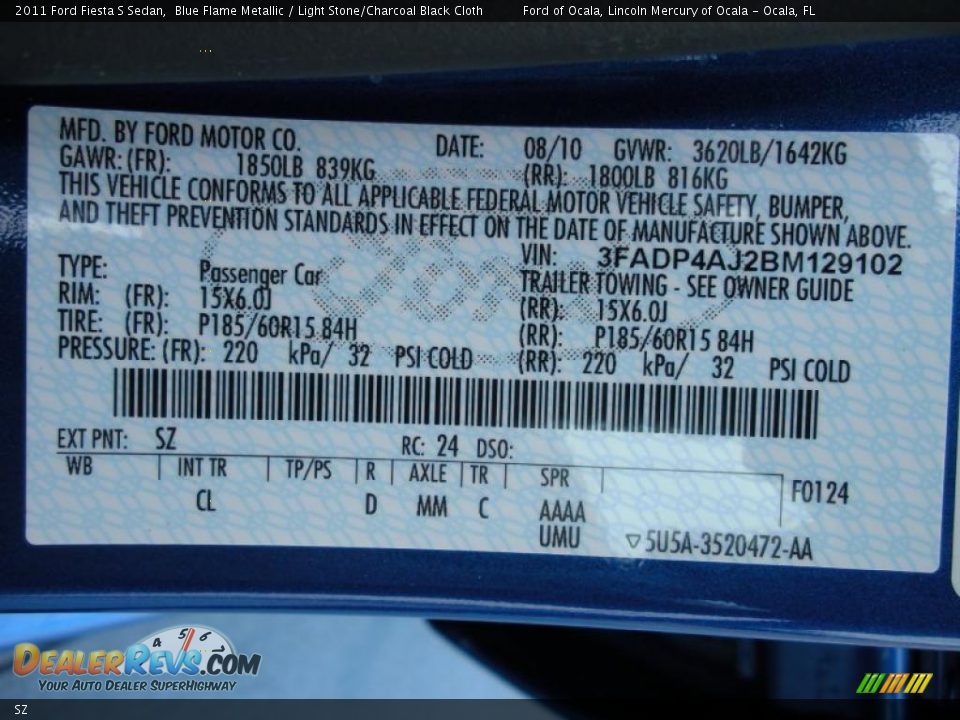 Ford Color Code SZ Blue Flame Metallic