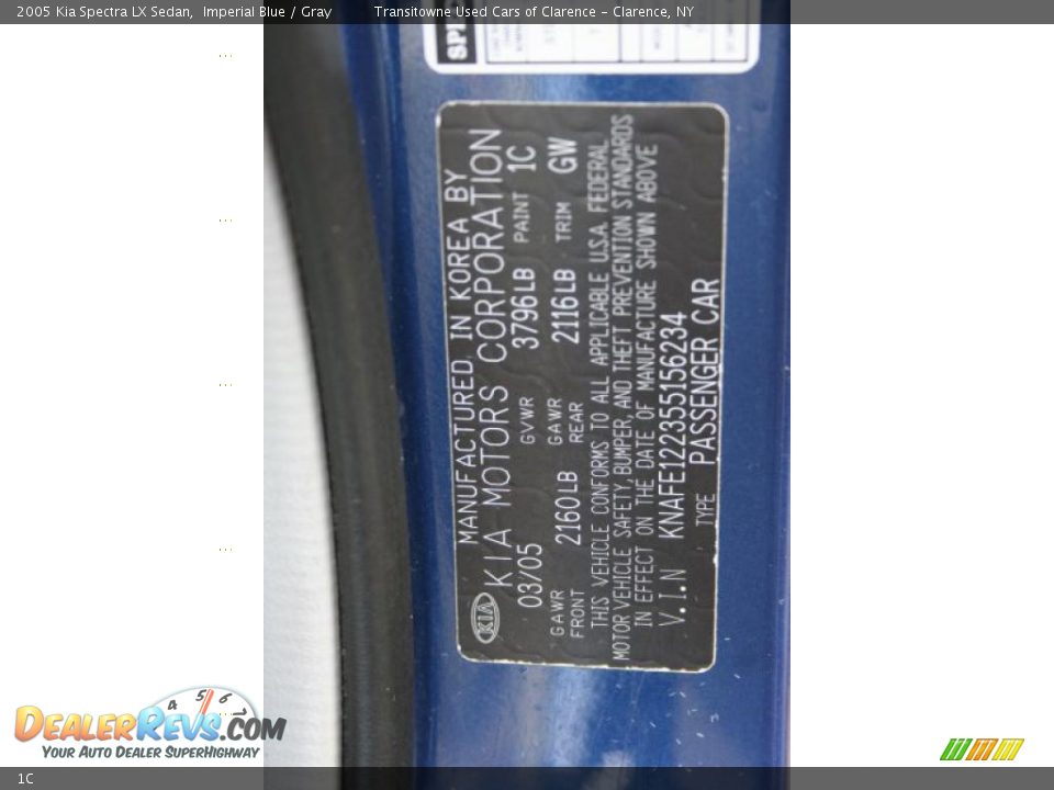 Kia Color Code 1C Imperial Blue