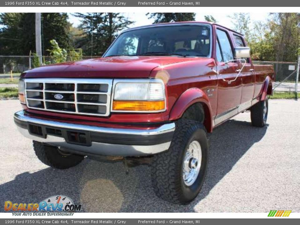 1996 Ford F350 XL Crew Cab 4x4 Torreador Red Metallic / Grey Photo #1