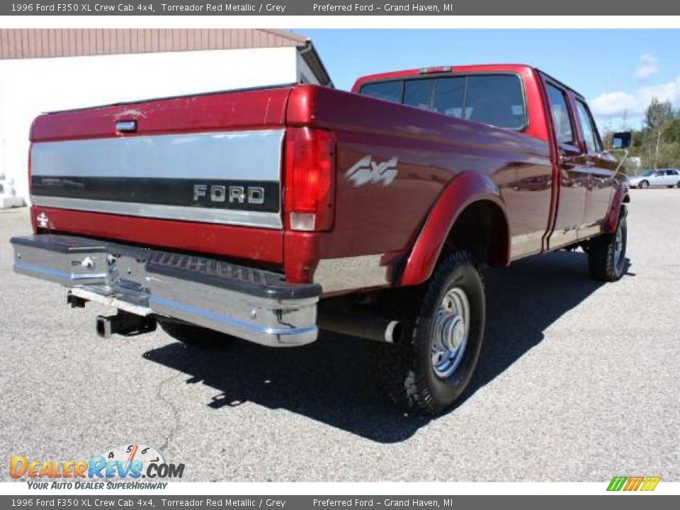 1996 Ford F350 XL Crew Cab 4x4 Torreador Red Metallic / Grey Photo #2