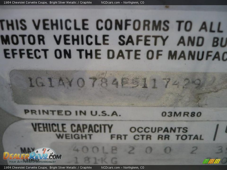 1984 Chevrolet Corvette Coupe Bright Silver Metallic / Graphite Photo #24