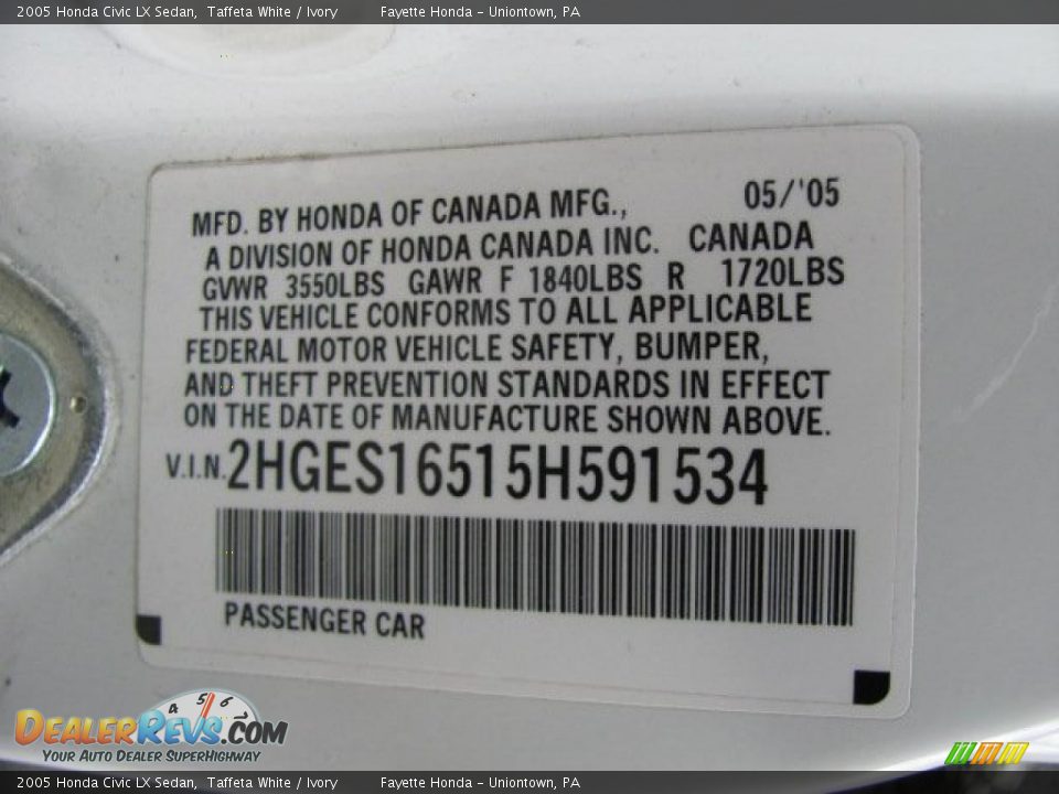 2005 Honda Civic LX Sedan Taffeta White / Ivory Photo #19