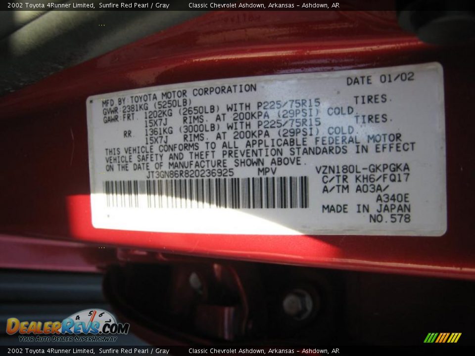 2002 Toyota 4Runner Limited Sunfire Red Pearl / Gray Photo #26