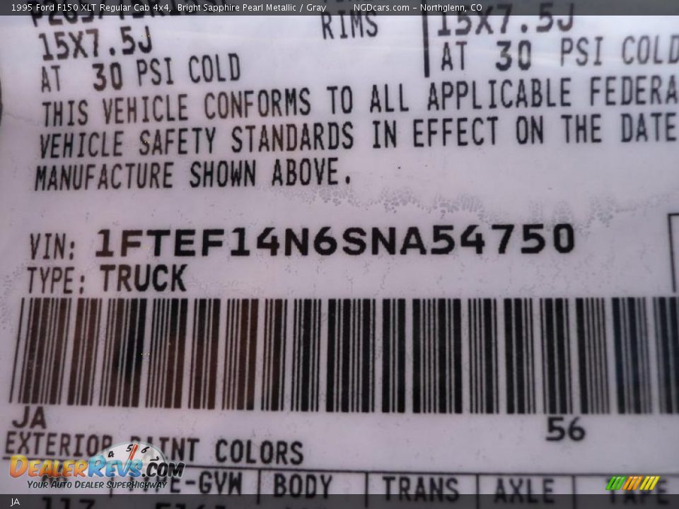 Ford Color Code JA Bright Sapphire Pearl Metallic