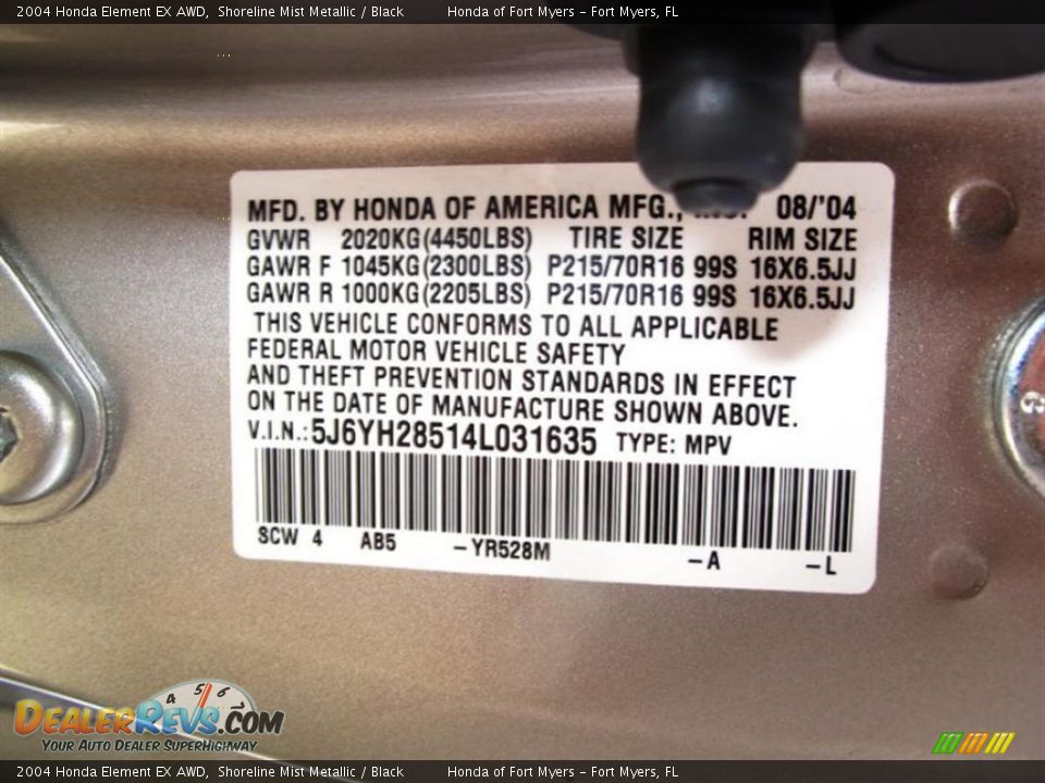 2004 Honda Element EX AWD Shoreline Mist Metallic / Black Photo #20