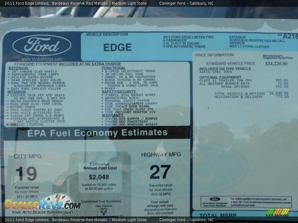 2011 Ford Edge Limited Window Sticker Photo #8