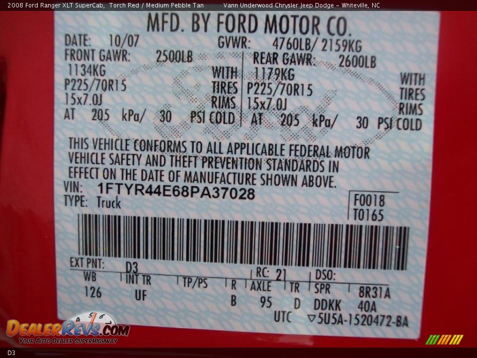 Ford Color Code D3 Torch Red