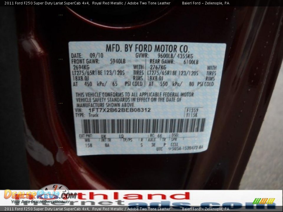2011 Ford F250 Super Duty Lariat SuperCab 4x4 Royal Red Metallic / Adobe Two Tone Leather Photo #12