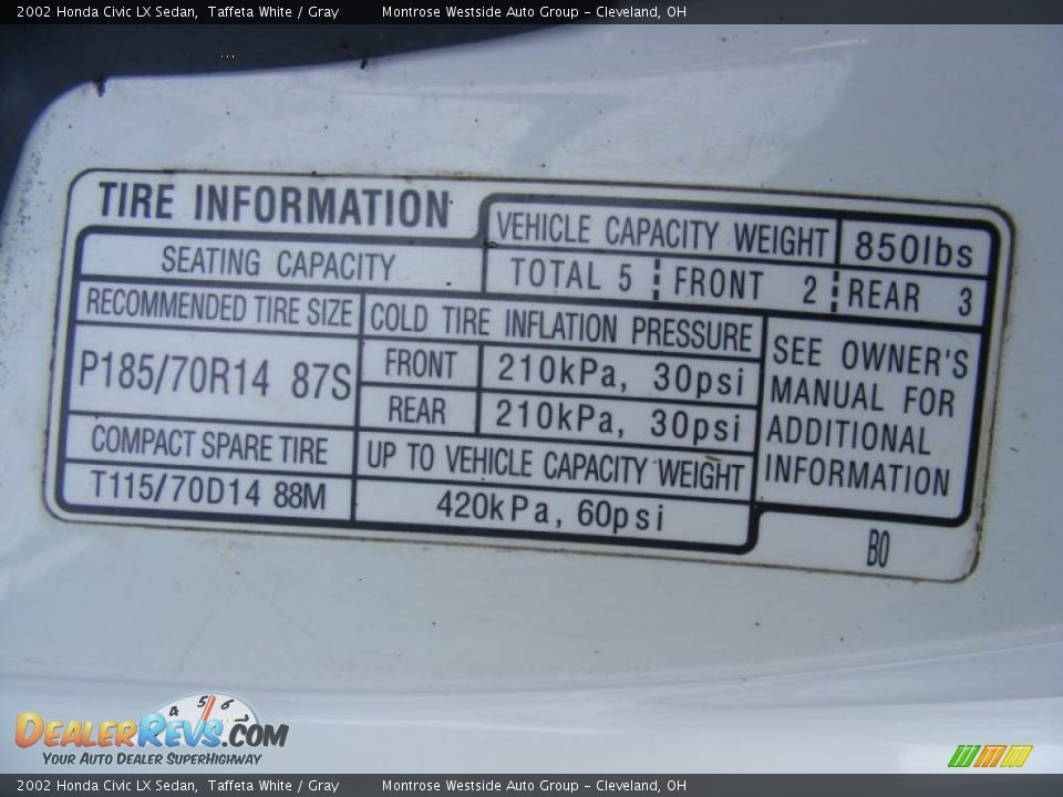 Info Tag of 2002 Honda Civic LX Sedan Photo #31