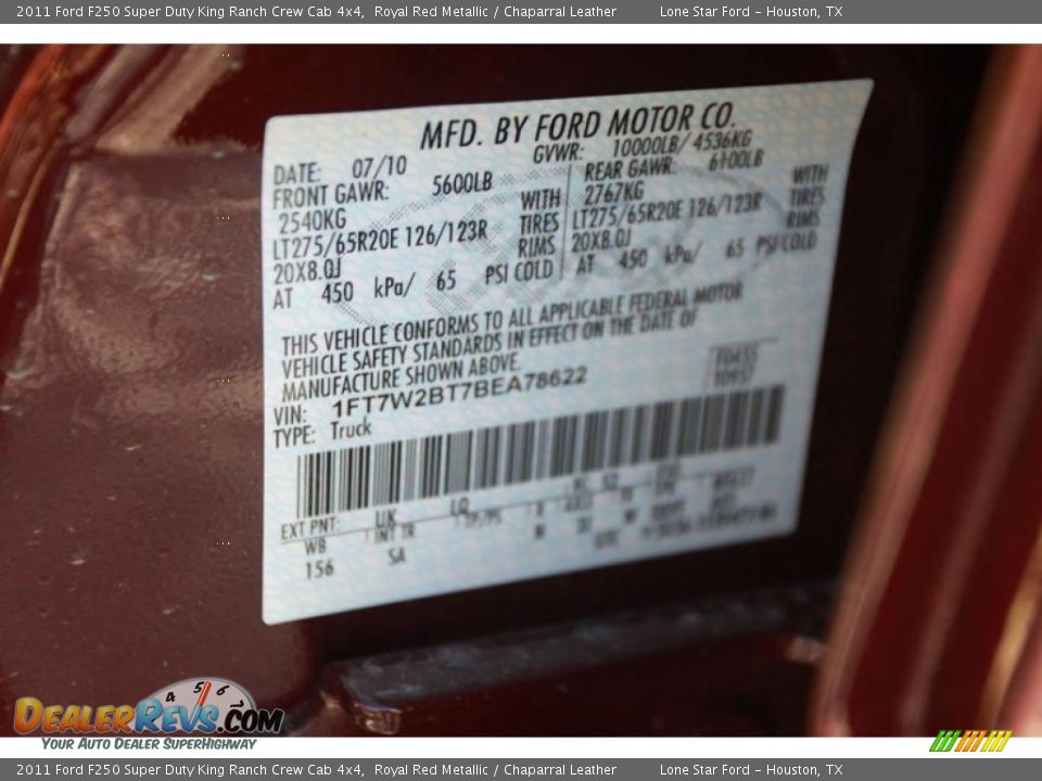 2011 Ford F250 Super Duty King Ranch Crew Cab 4x4 Royal Red Metallic / Chaparral Leather Photo #7