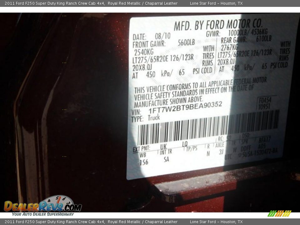 2011 Ford F250 Super Duty King Ranch Crew Cab 4x4 Royal Red Metallic / Chaparral Leather Photo #23