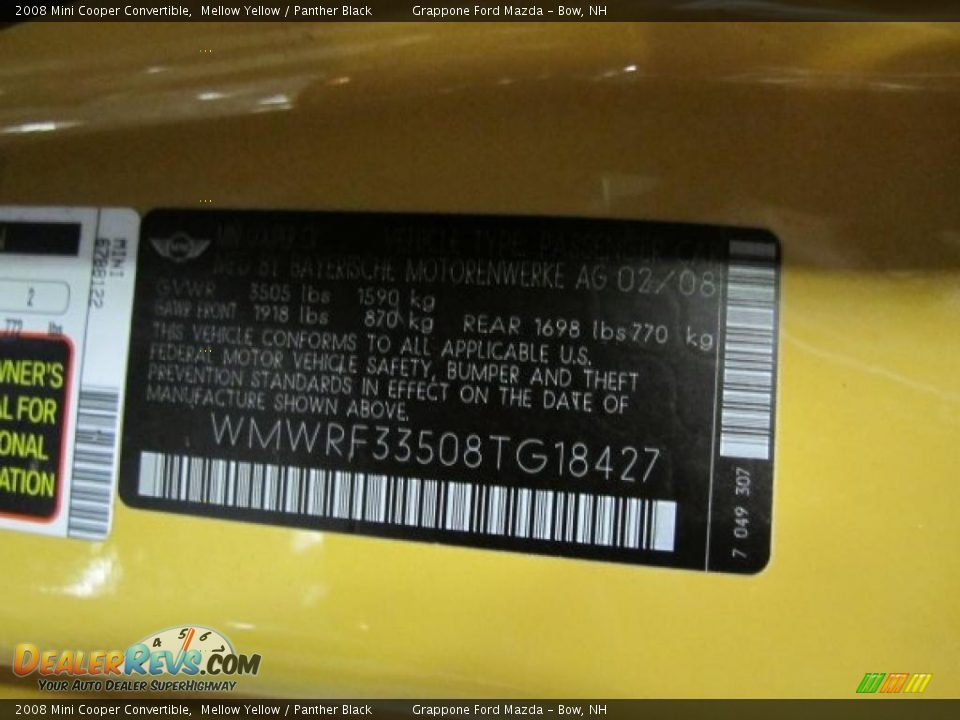 2008 Mini Cooper Convertible Mellow Yellow / Panther Black Photo #6