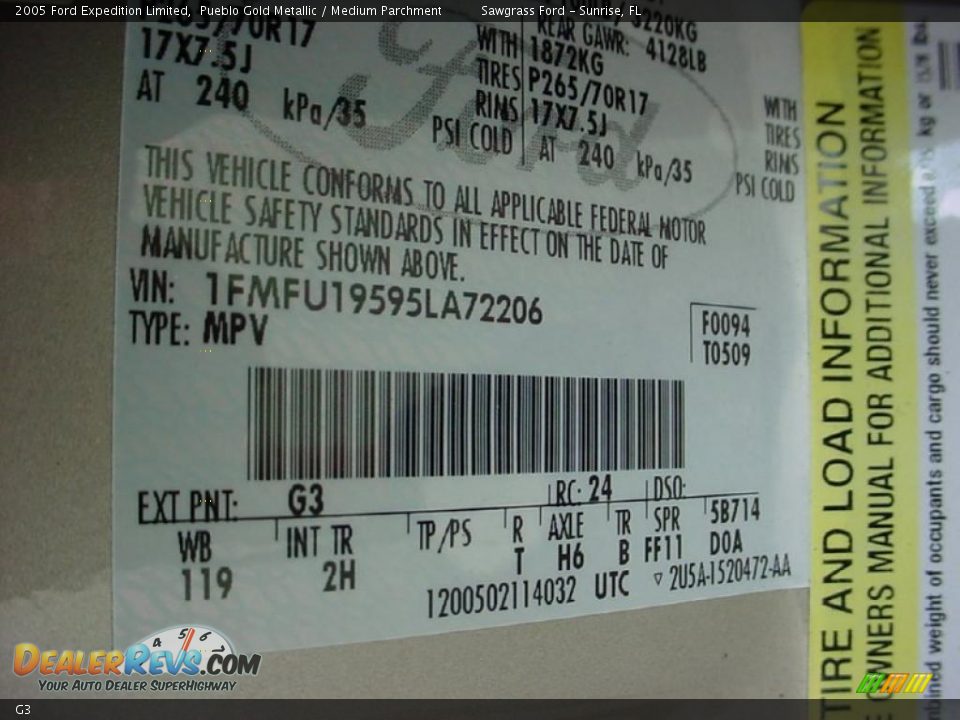 Ford Color Code G3 Pueblo Gold Metallic