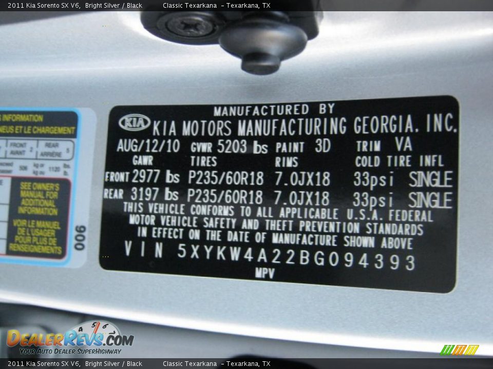 2011 Kia Sorento SX V6 Bright Silver / Black Photo #29