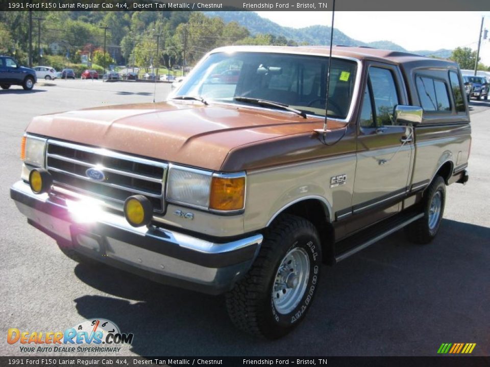 1991 Ford F150 Lariat Regular Cab 4x4 Desert Tan Metallic / Chestnut Photo #2