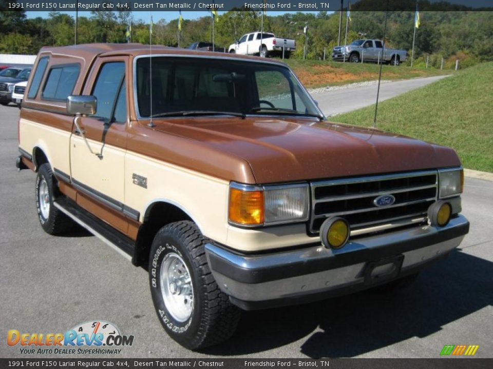 1991 Ford F150 Lariat Regular Cab 4x4 Desert Tan Metallic / Chestnut Photo #4
