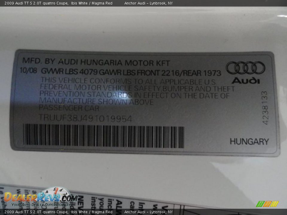 Info Tag of 2009 Audi TT S 2.0T quattro Coupe Photo #20