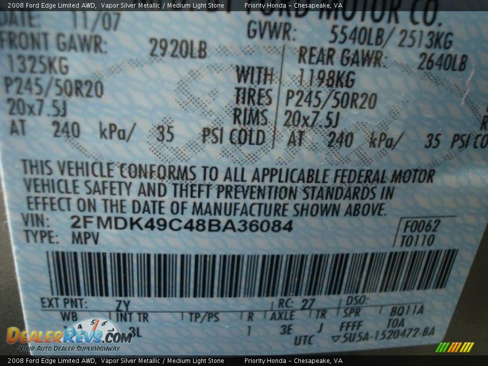 2008 Ford Edge Limited AWD Vapor Silver Metallic / Medium Light Stone Photo #29