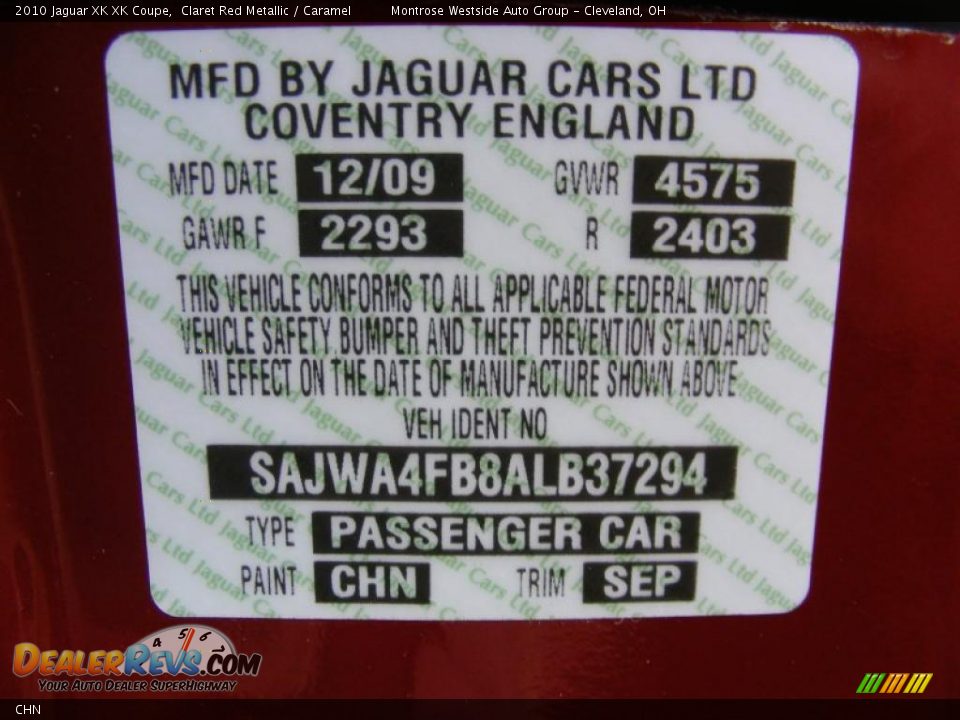 Jaguar Color Code CHN Claret Red Metallic