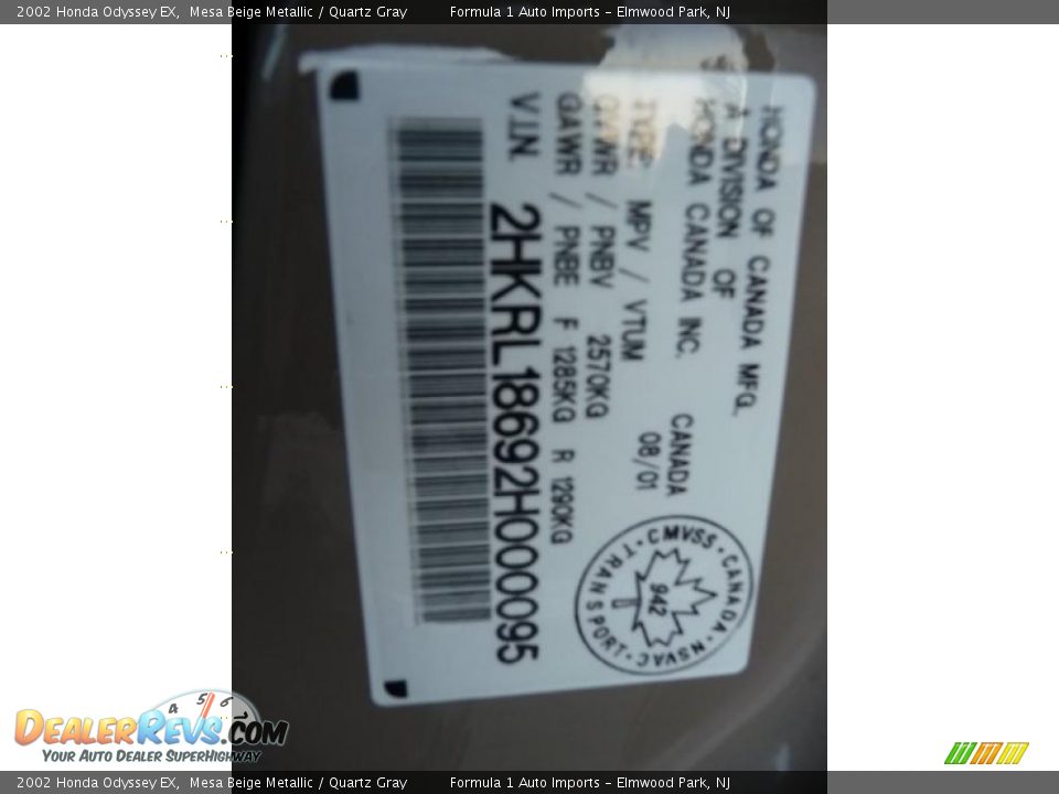 2002 Honda Odyssey EX Mesa Beige Metallic / Quartz Gray Photo #18