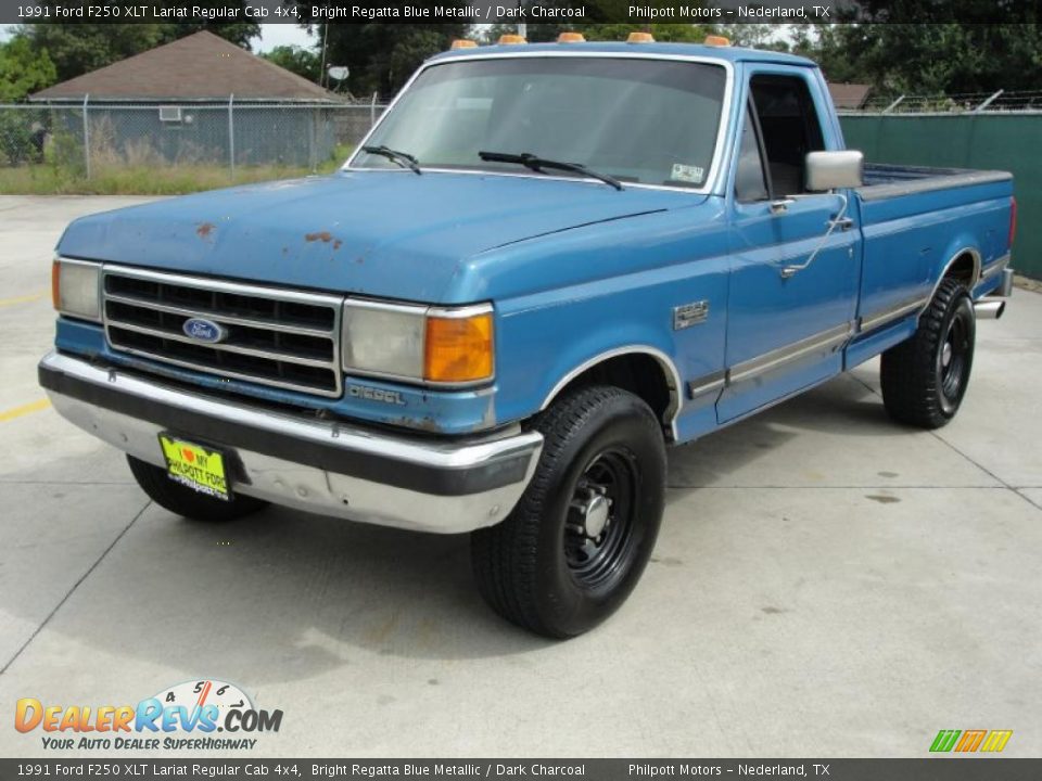 1991 Ford F250 XLT Lariat Regular Cab 4x4 Bright Regatta Blue Metallic / Dark Charcoal Photo #7