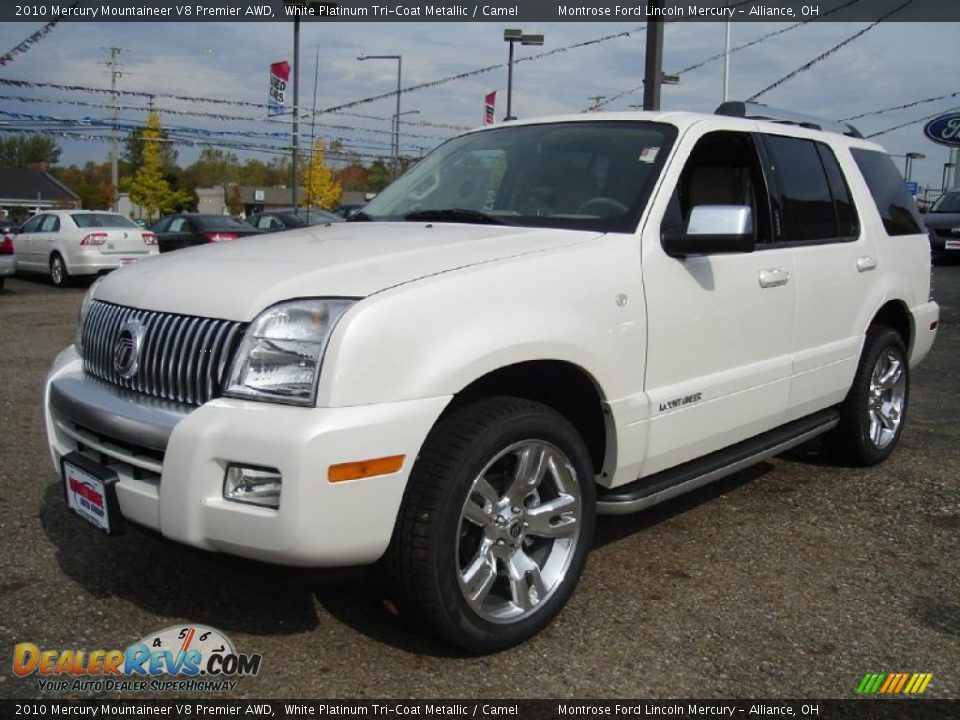 2010 Mercury Mountaineer V8 Premier AWD White Platinum Tri-Coat Metallic / Camel Photo #1