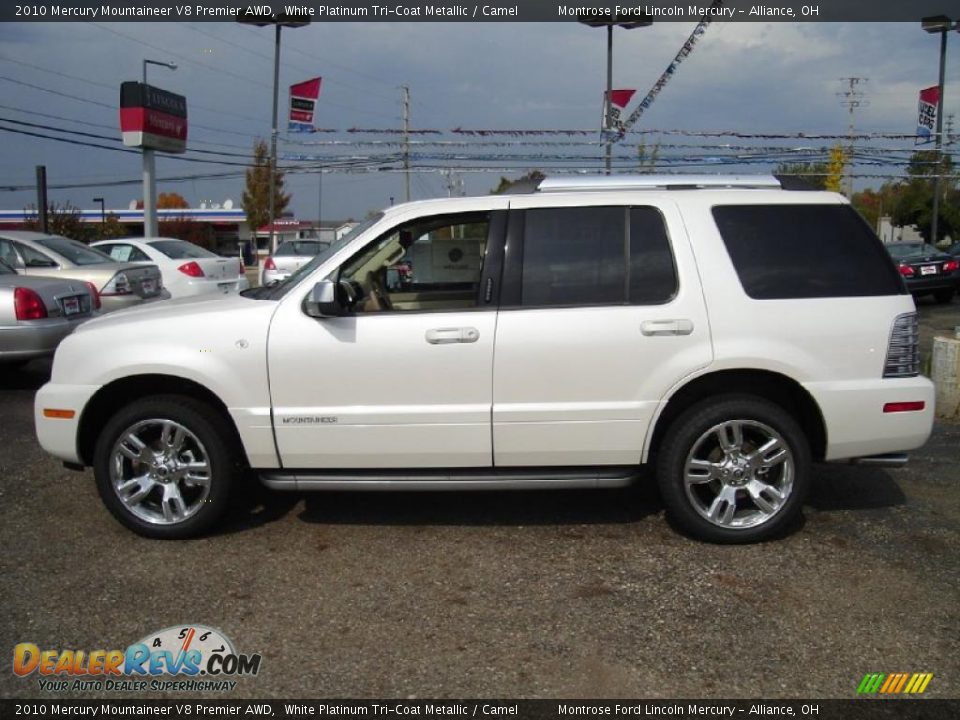 2010 Mercury Mountaineer V8 Premier AWD White Platinum Tri-Coat Metallic / Camel Photo #2