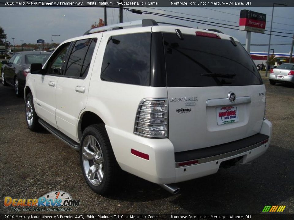 2010 Mercury Mountaineer V8 Premier AWD White Platinum Tri-Coat Metallic / Camel Photo #3
