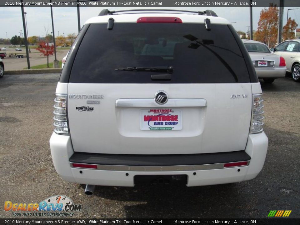 2010 Mercury Mountaineer V8 Premier AWD White Platinum Tri-Coat Metallic / Camel Photo #4