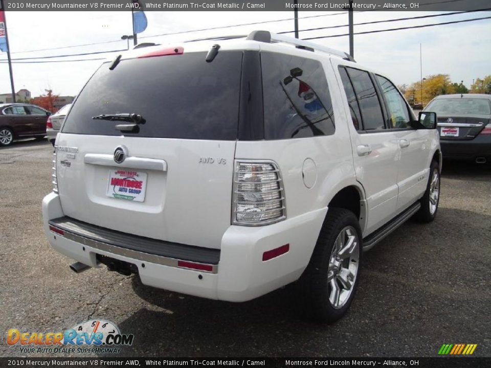 2010 Mercury Mountaineer V8 Premier AWD White Platinum Tri-Coat Metallic / Camel Photo #5