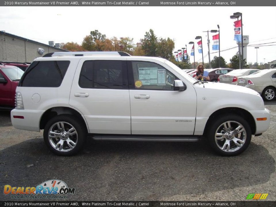 2010 Mercury Mountaineer V8 Premier AWD White Platinum Tri-Coat Metallic / Camel Photo #6