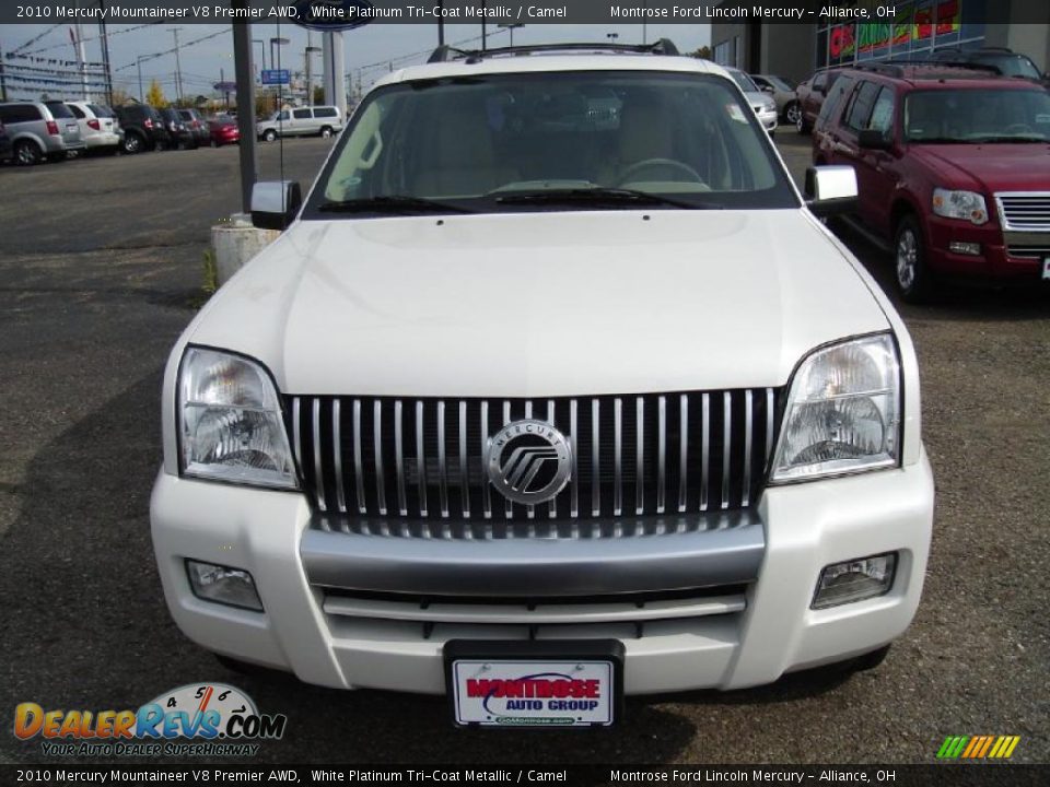 2010 Mercury Mountaineer V8 Premier AWD White Platinum Tri-Coat Metallic / Camel Photo #8