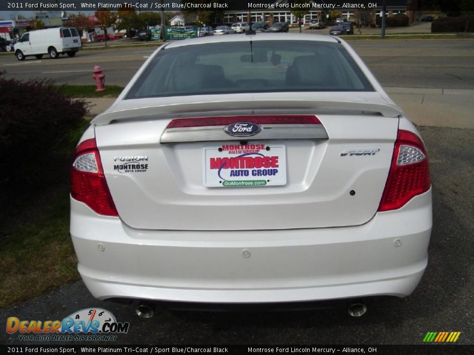 2011 Ford Fusion Sport White Platinum Tri-Coat / Sport Blue/Charcoal Black Photo #4