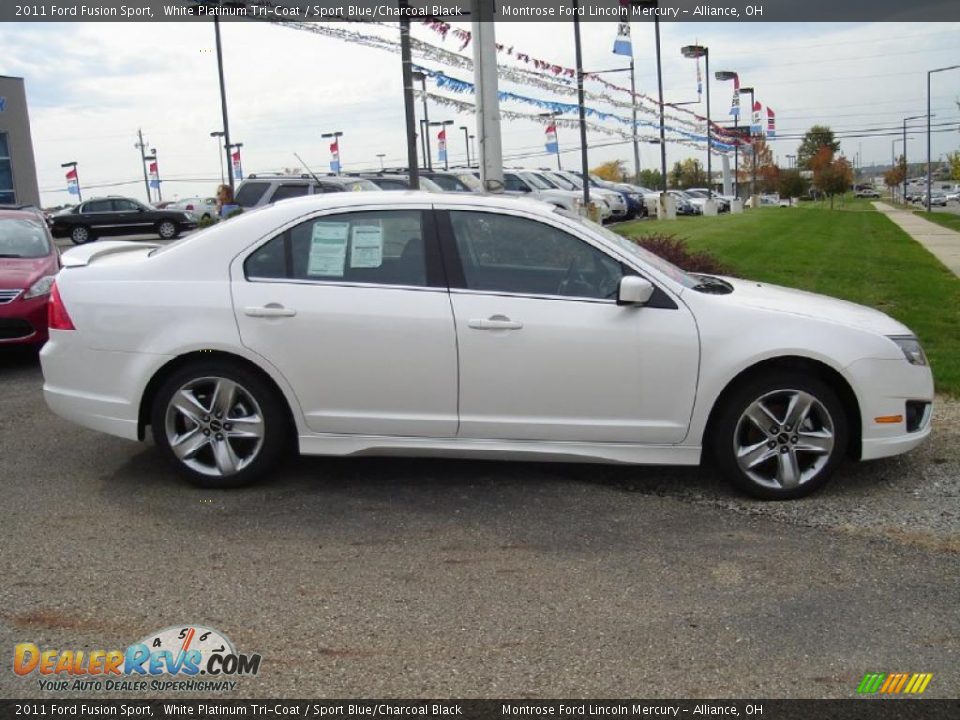 2011 Ford Fusion Sport White Platinum Tri-Coat / Sport Blue/Charcoal Black Photo #6