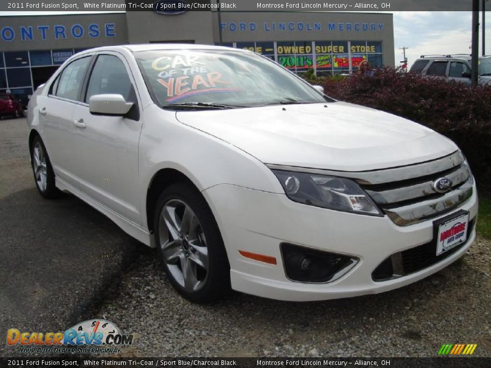2011 Ford Fusion Sport White Platinum Tri-Coat / Sport Blue/Charcoal Black Photo #7
