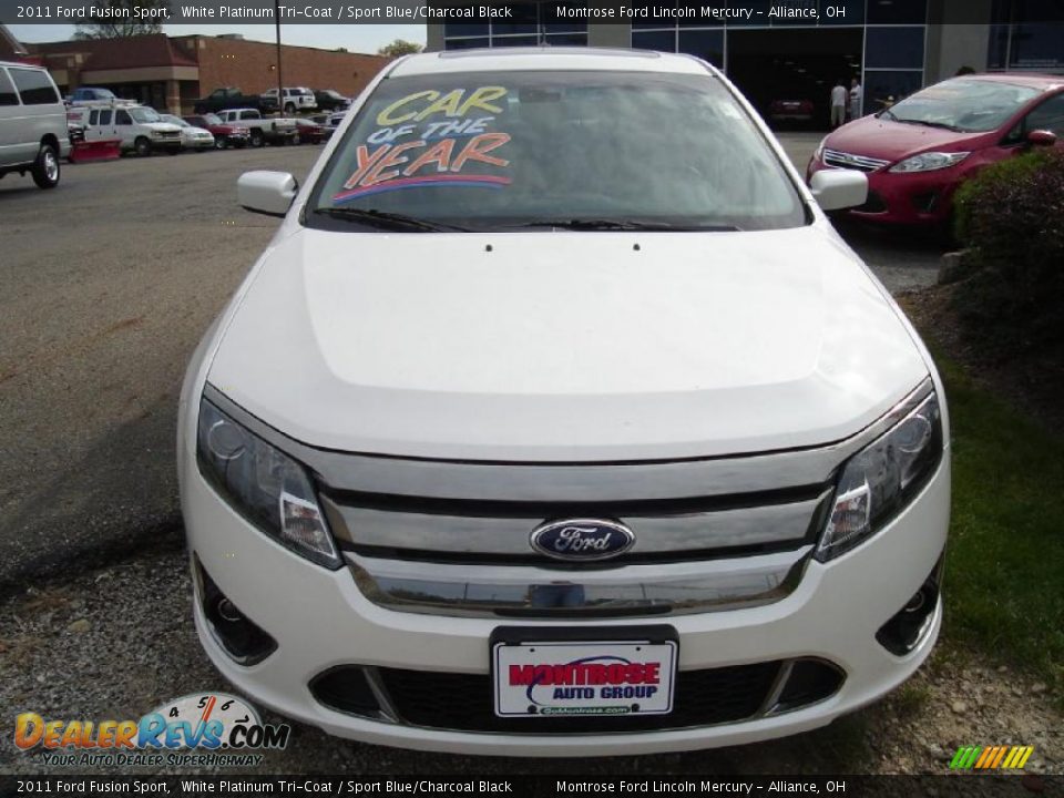 2011 Ford Fusion Sport White Platinum Tri-Coat / Sport Blue/Charcoal Black Photo #8
