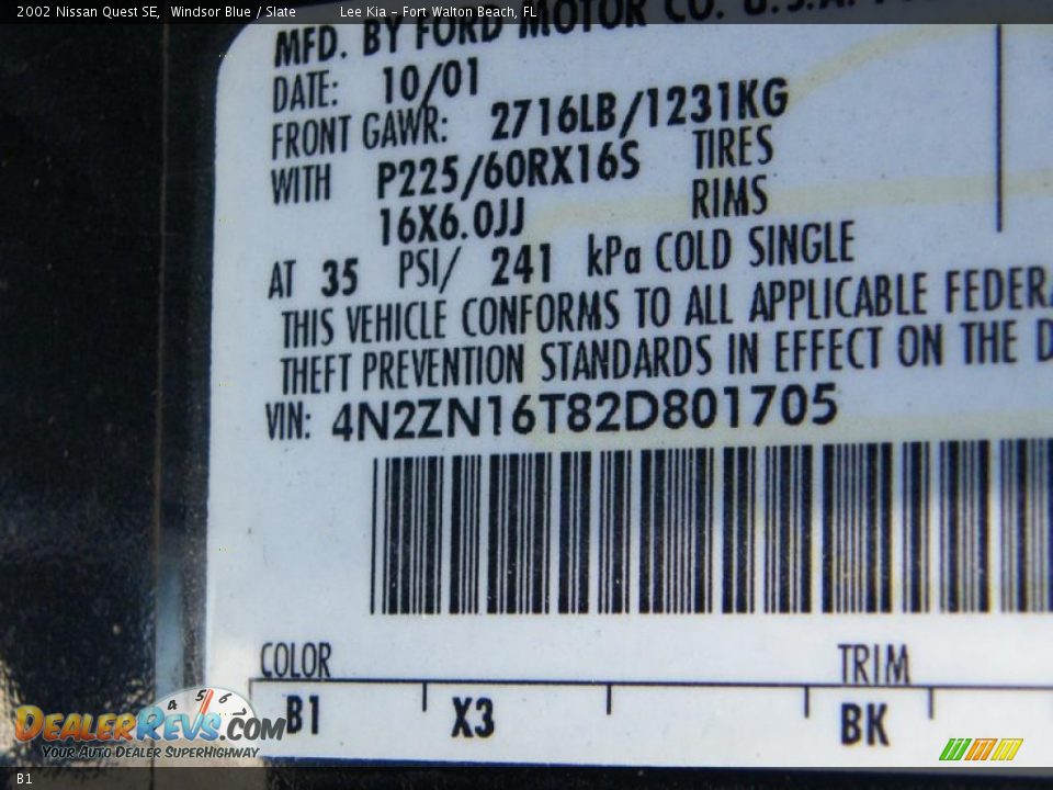 Nissan Color Code B1 Windsor Blue