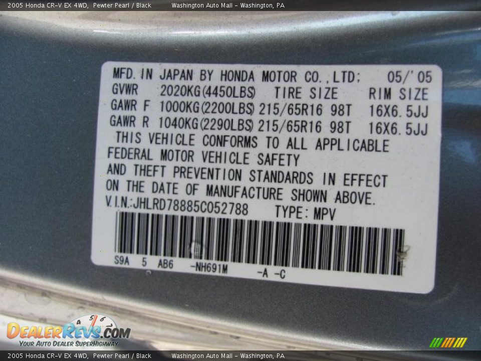 2005 Honda CR-V EX 4WD Pewter Pearl / Black Photo #19