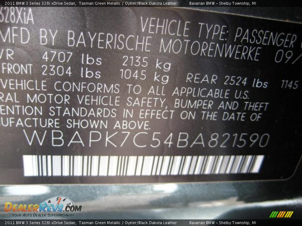 Info Tag of 2011 BMW 3 Series 328i xDrive Sedan Photo #12