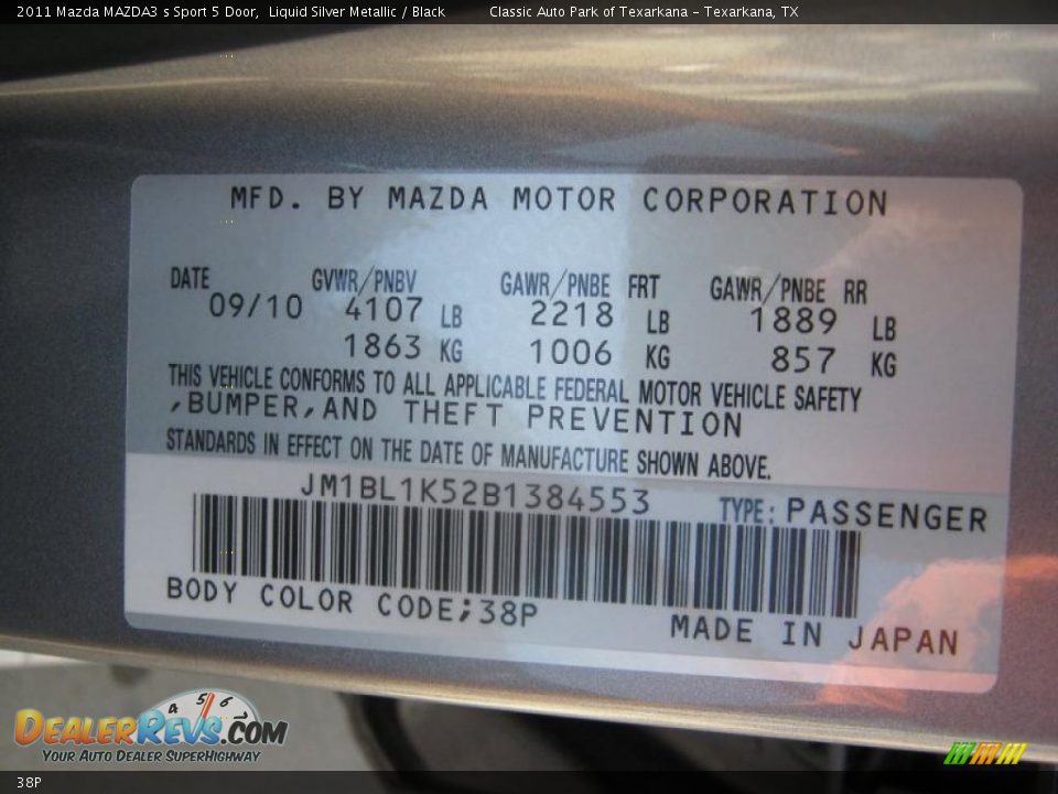 Mazda Color Code 38P Liquid Silver Metallic