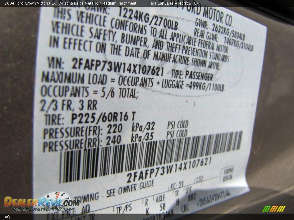 Ford Color Code AQ Arizona Beige Metallic