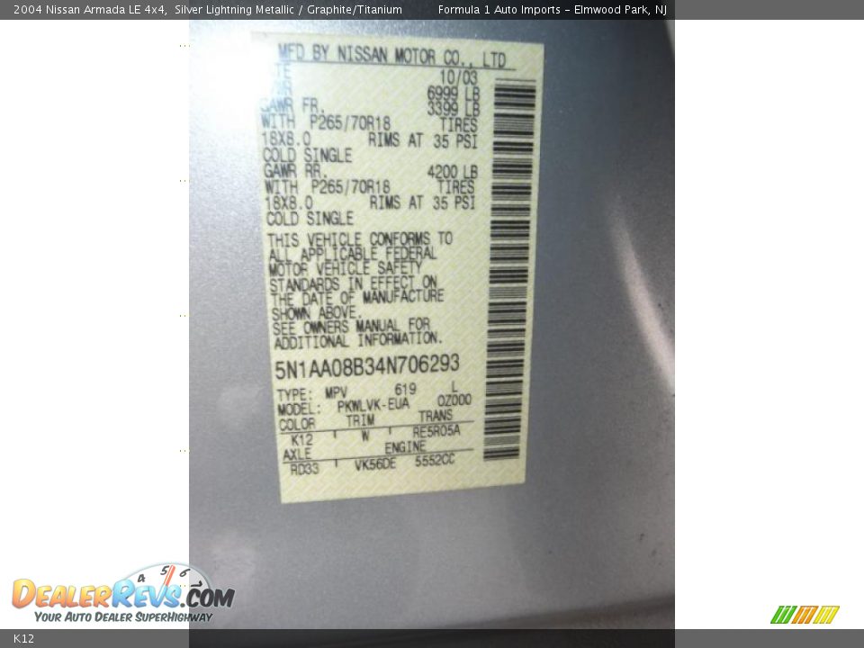 Nissan Color Code K12 Silver Lightning Metallic