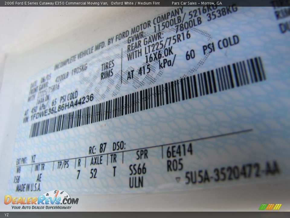 Ford Color Code YZ Oxford White