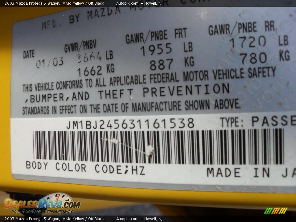 2003 Mazda Protege 5 Wagon Vivid Yellow / Off Black Photo #15