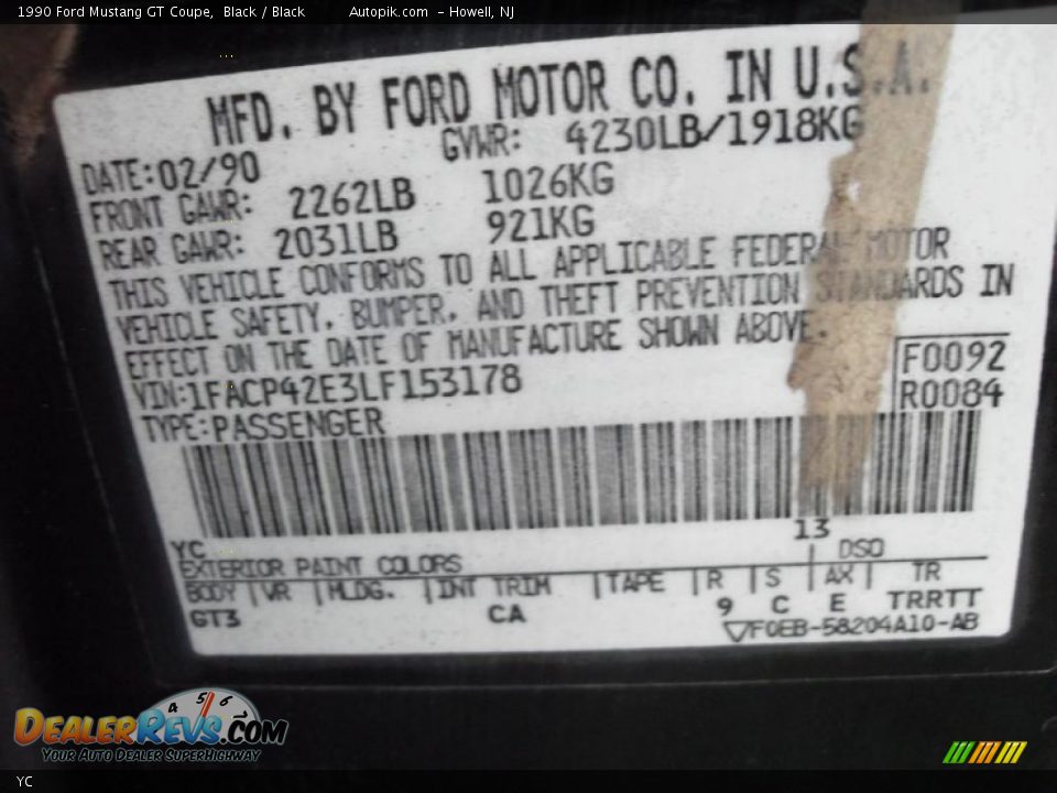 Ford Color Code YC Black