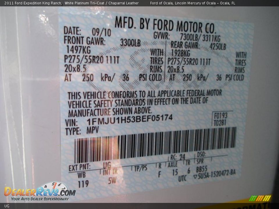 Ford Color Code UG White Platinum Tri-Coat