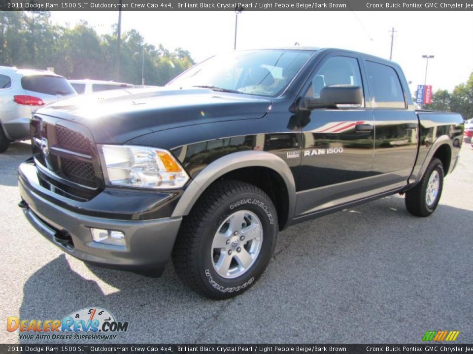 2011 Dodge Ram 1500 SLT Outdoorsman Crew Cab 4x4 Brilliant Black Crystal Pearl / Light Pebble Beige/Bark Brown Photo #3