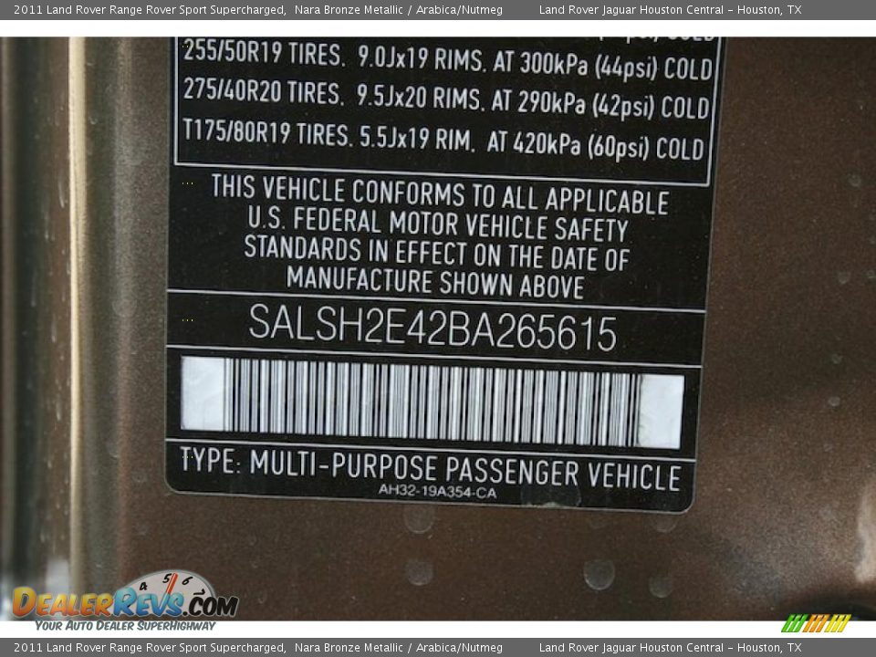 Info Tag of 2011 Land Rover Range Rover Sport Supercharged Photo #23