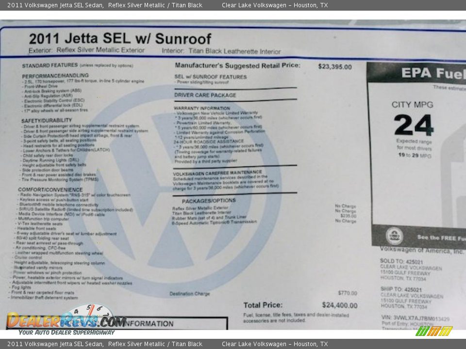 2011 Volkswagen Jetta SEL Sedan Window Sticker Photo #12